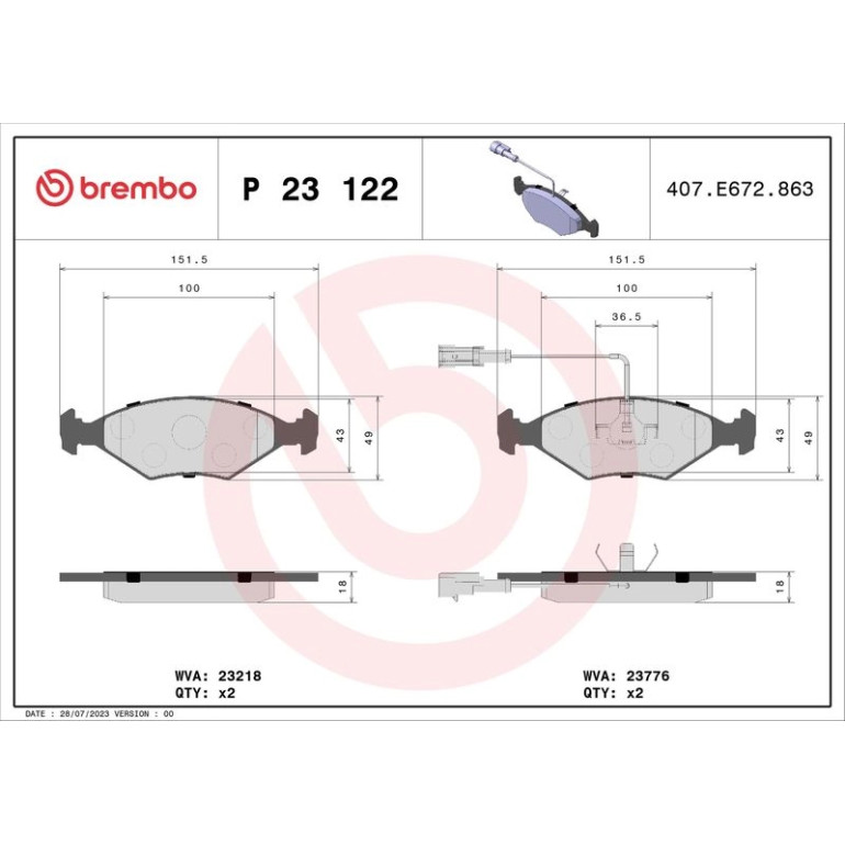 BREMBO Bremsklötze VA P 23 122 BREMBO Bremsklötze VA P 23 122