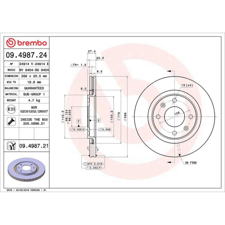 70 481 011 Bremsscheibe VA 09.4987.21