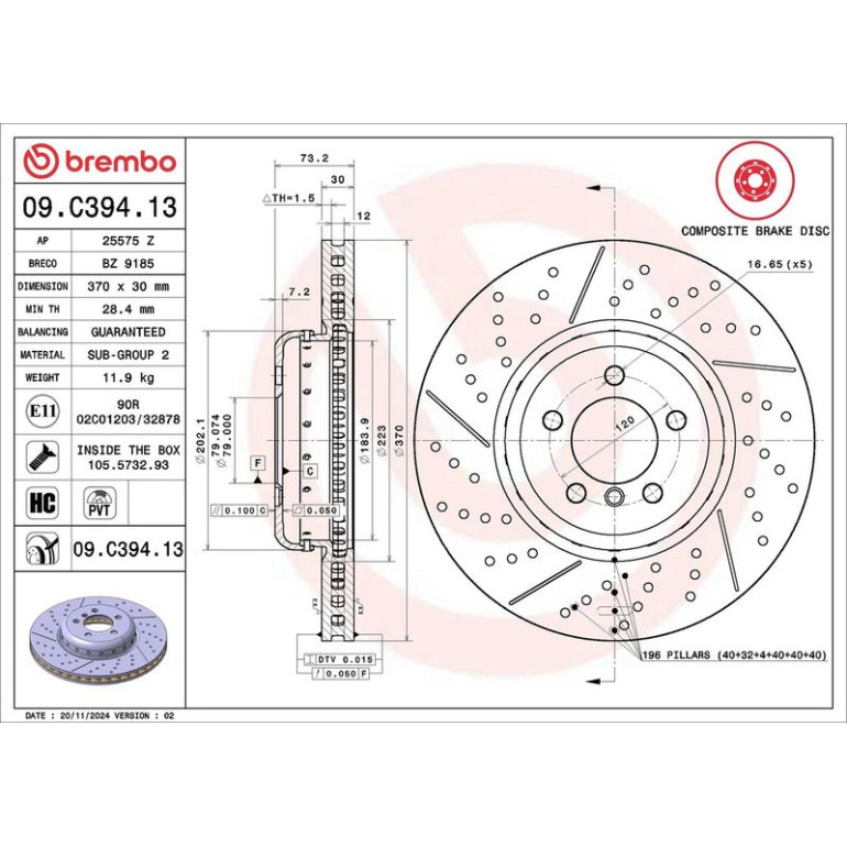 11 481 118 Brembo PREMIUM VA zweiteilig 09.C394.13 11 481 118 Brembo PREMIUM VA zweiteilig 09.C394.13