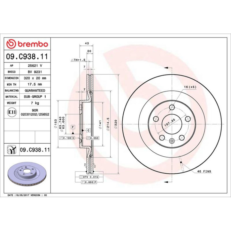 76 482 025 Bremsscheibe HA 09.C938.11 76 482 025 Bremsscheibe HA 09.C938.11