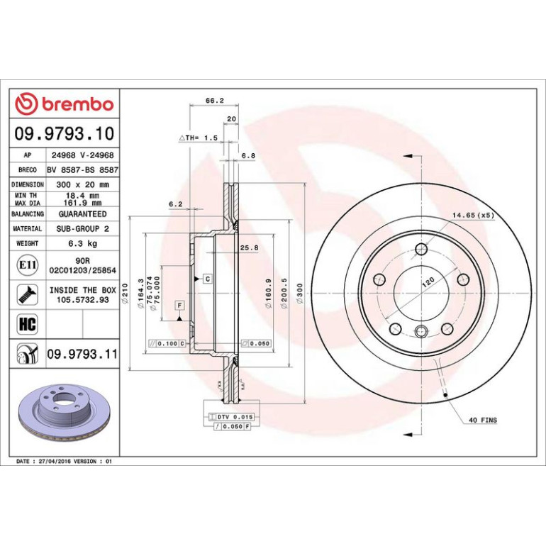 11 482 044 Bremsscheibe HA 09.9793.11