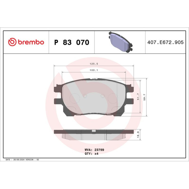 BREMBO Bremsklötze VA P 83 070 BREMBO Bremsklötze VA P 83 070