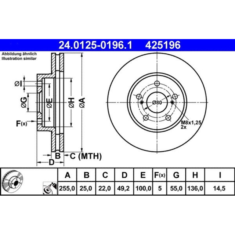 Bremsscheibe Lexus P. Ct 1.8 10 24.0125-0196.1