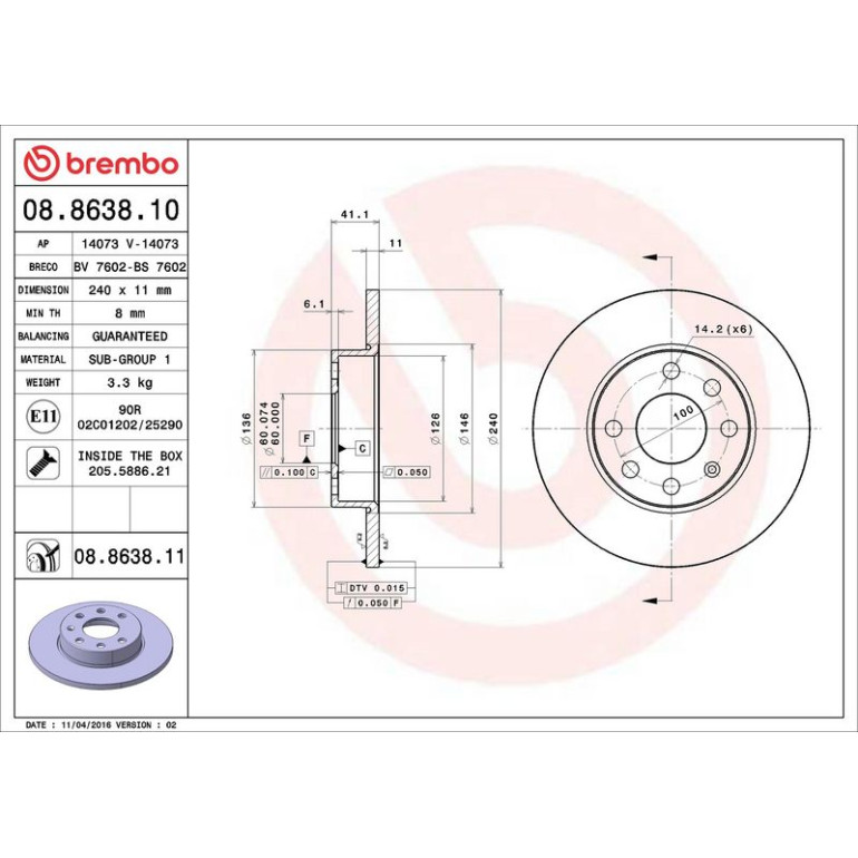 10 481 030 Bremsscheibe VA 08.8638.11 10 481 030 Bremsscheibe VA 08.8638.11