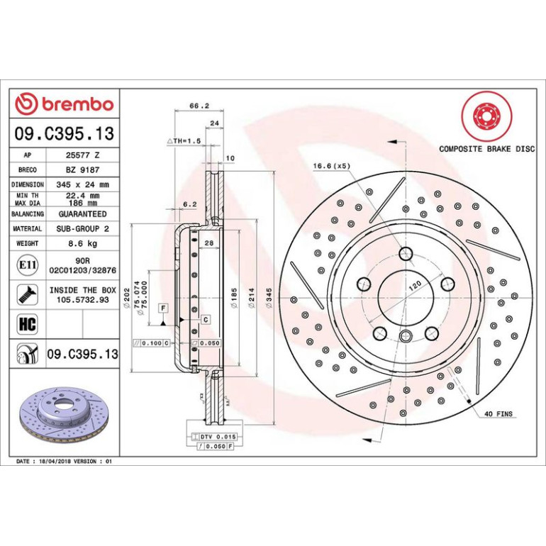11 482 101 Brembo Premium HA zweiteilig 09.C395.13 11 482 101 Brembo Premium HA zweiteilig 09.C395.13