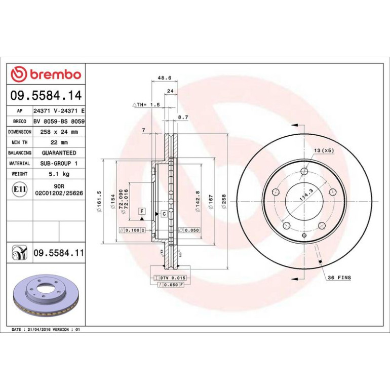 83 481 029 Bremsscheibe VA 09.5584.11 83 481 029 Bremsscheibe VA 09.5584.11