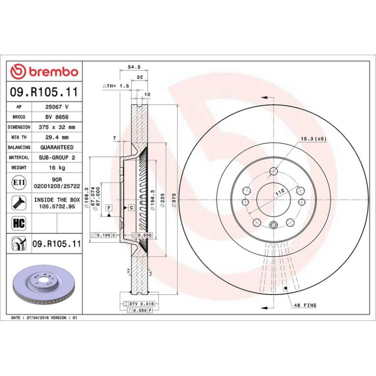 15 481 065 Bremsscheibe VA 09.R105.11 15 481 065 Bremsscheibe VA 09.R105.11
