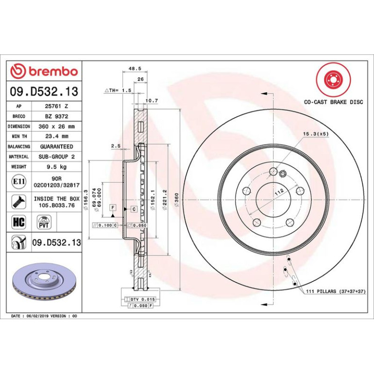 15 482 109 Bremsscheibe HA Co-Cast 09.D532.13 15 482 109 Bremsscheibe HA Co-Cast 09.D532.13