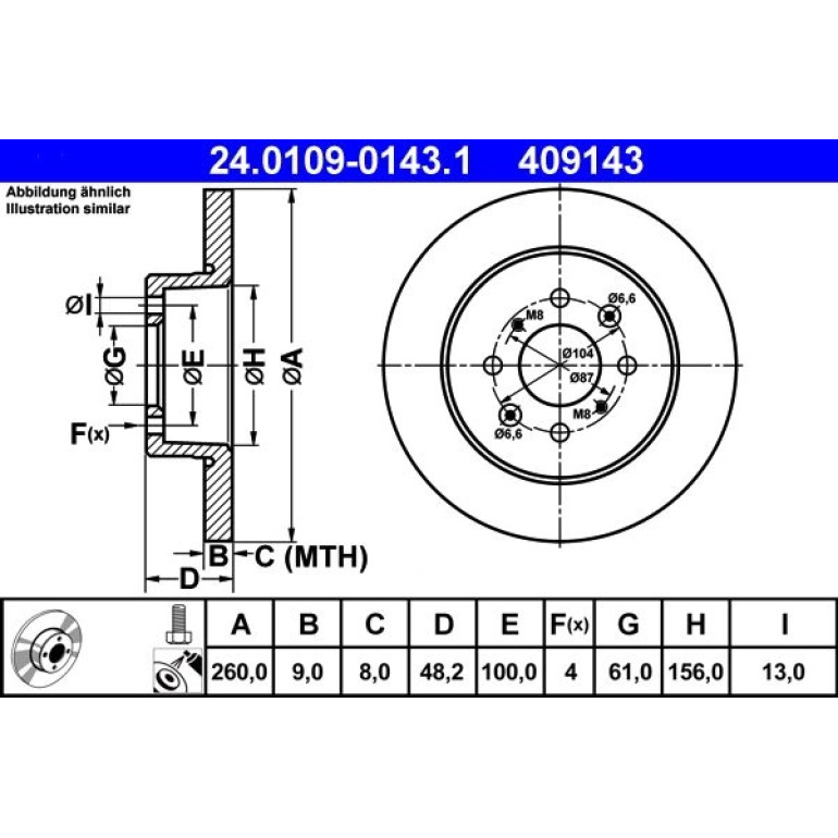 Bremsscheibe Honda T. Civic 1.3-1.7 95-05 24.0109-0143.1 Bremsscheibe Honda T. Civic 1.3-1.7 95-05 24.0109-0143.1