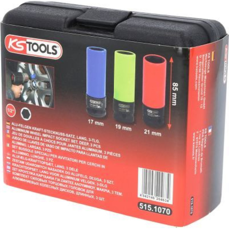 KS TOOLS 1/2-Zoll-Aluminiumfelgen-Power-Radmuttern-Satz, robust, 3-teilig 515.1070 KS TOOLS 1/2-Zoll-Aluminiumfelgen-Power-Radmuttern-Satz, robust, 3-teilig 515.1070