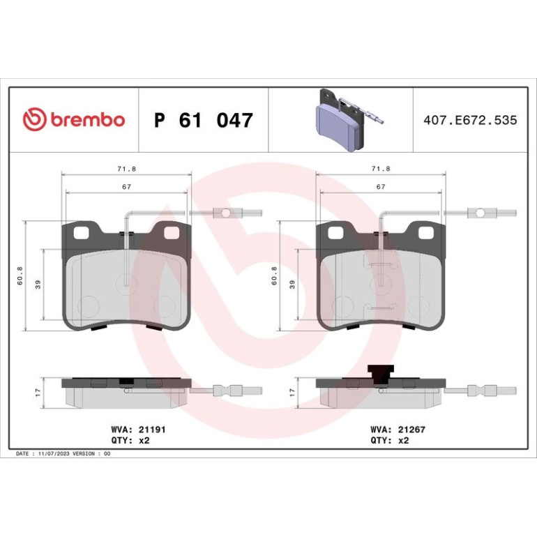 BREMBO Bremsklötze VA P 61 047 BREMBO Bremsklötze VA P 61 047