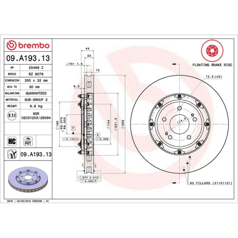 84 481 069 Brembo PREMIUM VA zweiteilig 09.A193.13