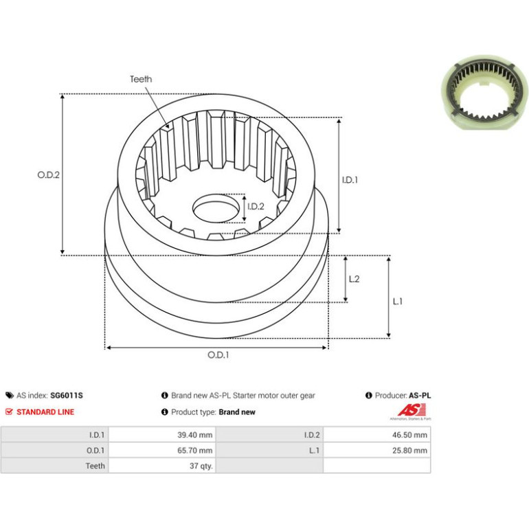 Hohlrad, Planetengetriebe (Anlasser) SG6011S Hohlrad, Planetengetriebe (Anlasser) SG6011S