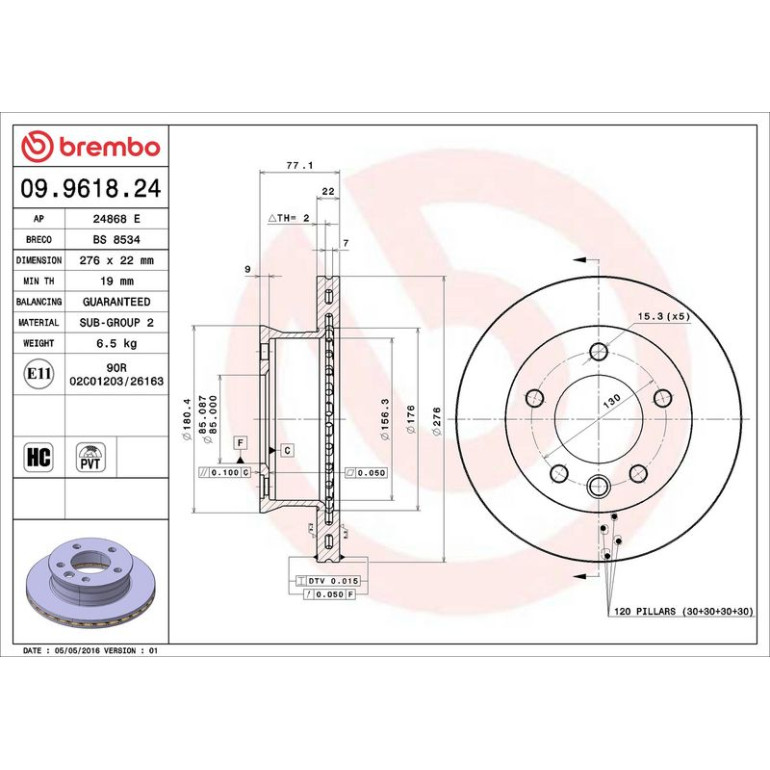 15 481 084 Bremsscheibe VA 09.9618.24 15 481 084 Bremsscheibe VA 09.9618.24