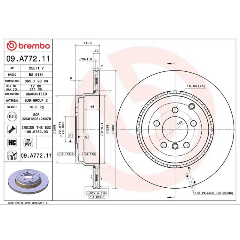 52 482 037 Bremsscheibe HA 09.A772.11 52 482 037 Bremsscheibe HA 09.A772.11