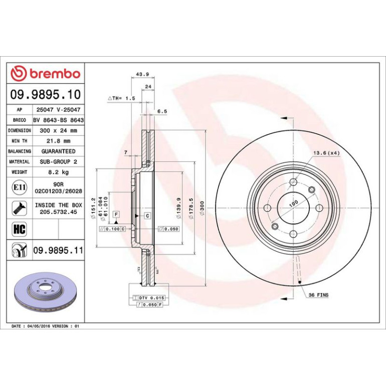 72 481 041 Bremsscheibe VA 09.9895.11 72 481 041 Bremsscheibe VA 09.9895.11