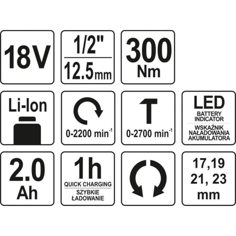 Akku-Schlagschrauber 18V 1/2 Max 300Nm 2200 1/Min Im Koffer Inkl. 1X2,0 Ah Li-Ion YT-82804 Akku-Schlagschrauber 18V 1/2 Max 300Nm 2200 1/Min Im Koffer Inkl. 1X2,0 Ah Li-Ion YT-82804