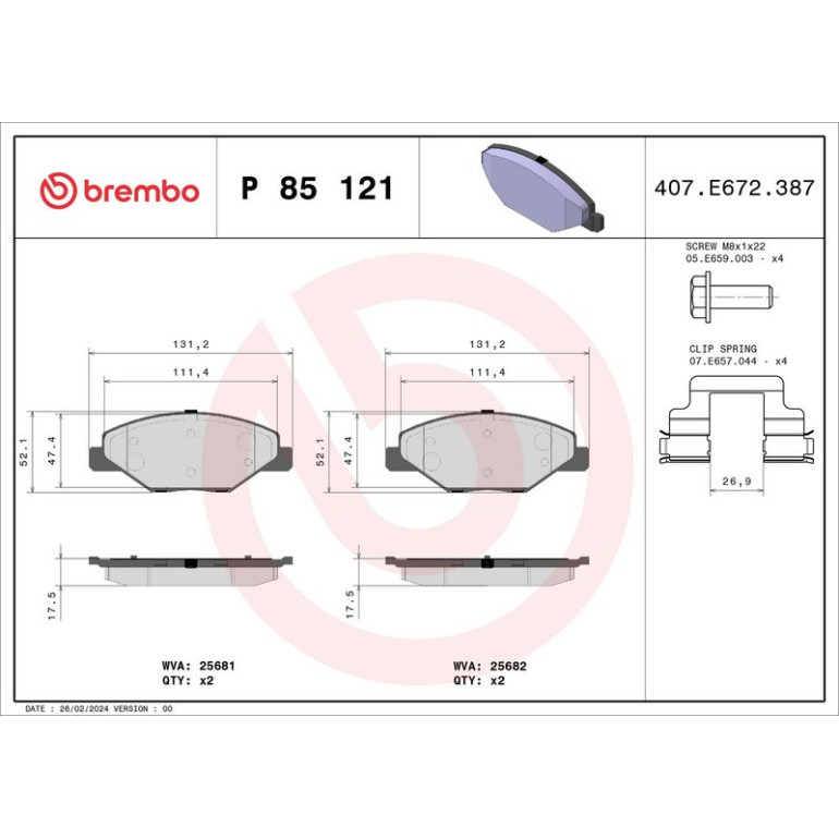 BREMBO Bremsklötze VA P 85 121 BREMBO Bremsklötze VA P 85 121