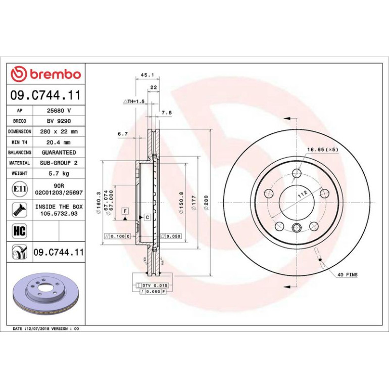 Bremsscheibe VA 09.C744.11 Bremsscheibe VA 09.C744.11