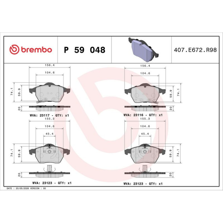 BREMBO Bremsklötze VA P 59 048 BREMBO Bremsklötze VA P 59 048