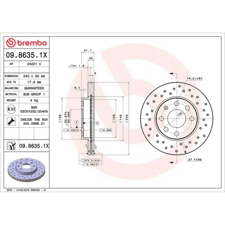 Bremsscheibe VA Xtra 09.8635.1X Bremsscheibe VA Xtra 09.8635.1X