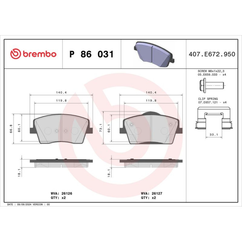 BREMBO Bremsklötze VA P 86 031 BREMBO Bremsklötze VA P 86 031