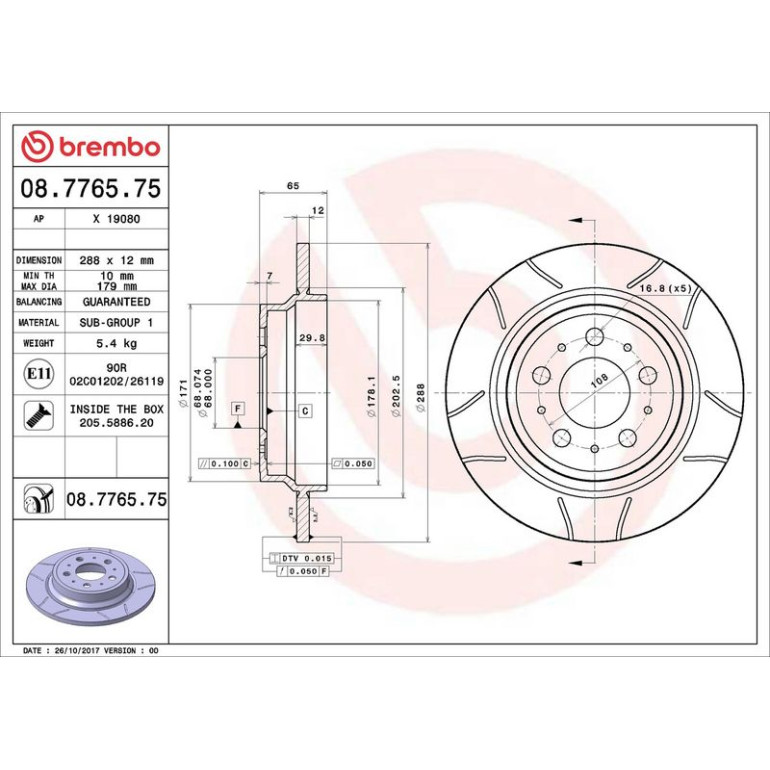 76 482 010M Bremsscheibe HA Brembo Max 08.7765.75 76 482 010M Bremsscheibe HA Brembo Max 08.7765.75