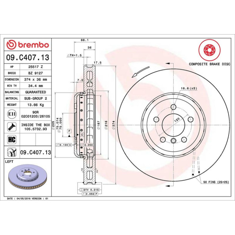 11 481 114 Brembo PREMIUM VA zweiteilig 09.C407.13 11 481 114 Brembo PREMIUM VA zweiteilig 09.C407.13