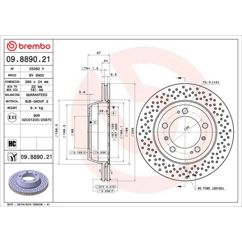 13 482 015 Bremsscheibe HA 09.8890.21