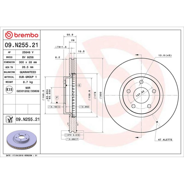 BREMBO Bremsscheibe 09.N255.21 BREMBO Bremsscheibe 09.N255.21