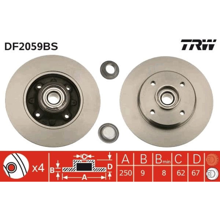 Bremsscheibe Peugeot T. 307/C4 Mit Lager DF2059BS Bremsscheibe Peugeot T. 307/C4 Mit Lager DF2059BS