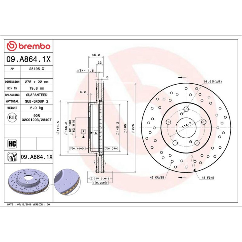 Bremsscheibe VA Xtra 09.A864.1X Bremsscheibe VA Xtra 09.A864.1X