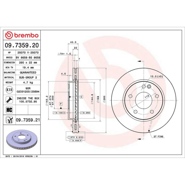15 481 005 Bremsscheibe VA 09.7359.21 15 481 005 Bremsscheibe VA 09.7359.21