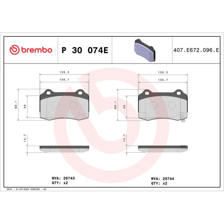 BREMBO Bremsbelagsatz, Scheibenbremse P 30 074E BREMBO Bremsbelagsatz, Scheibenbremse P 30 074E