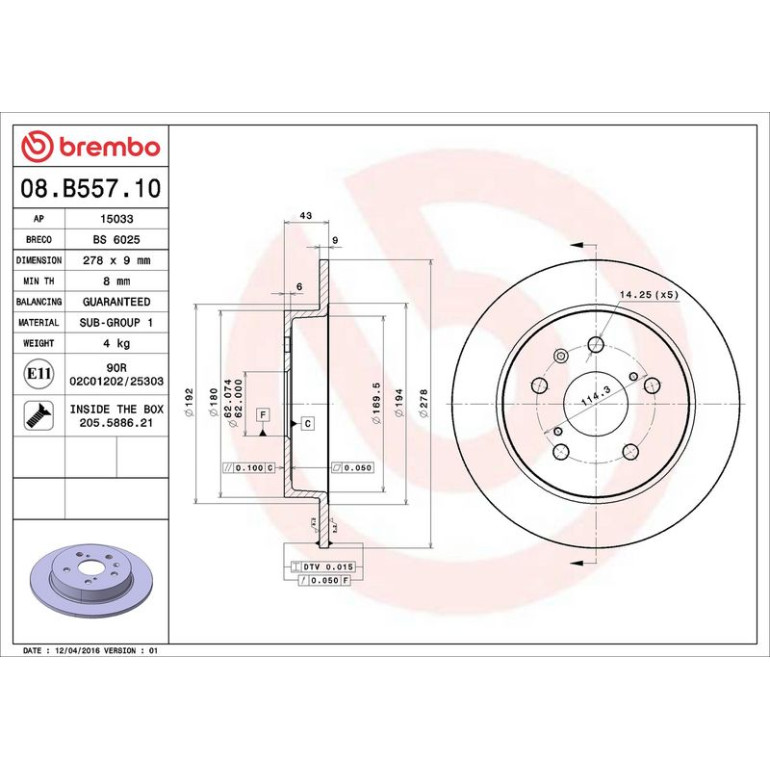 40 482 027 Bremsscheibe HA 08.B557.10 40 482 027 Bremsscheibe HA 08.B557.10