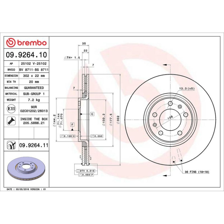 70 482 021 Bremsscheibe HA 09.9264.11 70 482 021 Bremsscheibe HA 09.9264.11