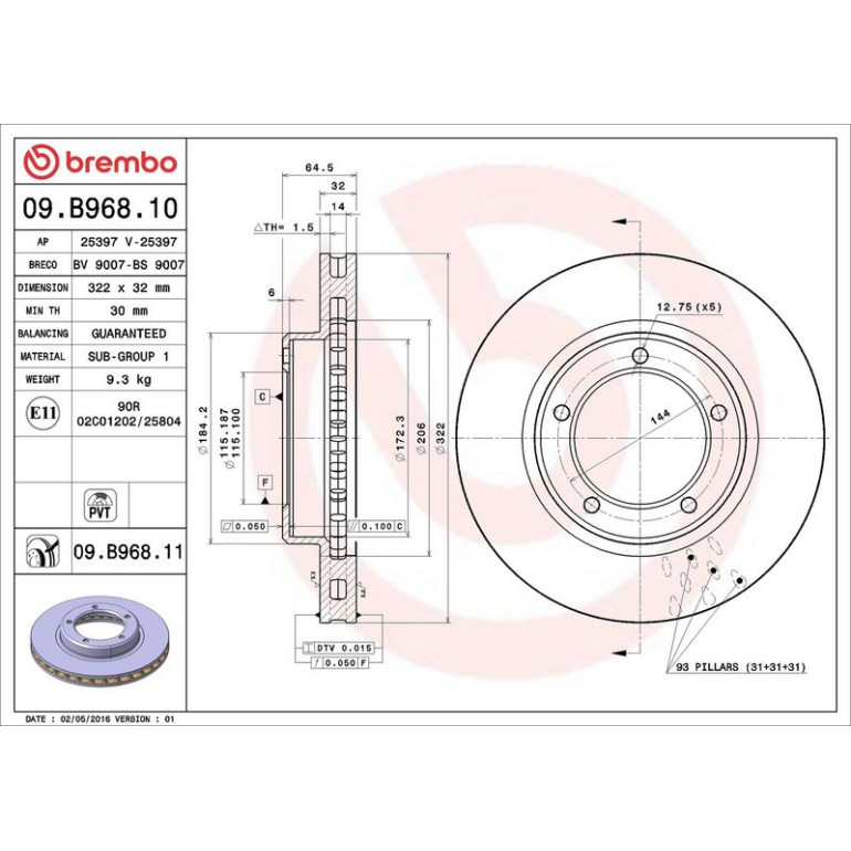 82 481 176 Bremsscheibe VA 09.B968.11 82 481 176 Bremsscheibe VA 09.B968.11