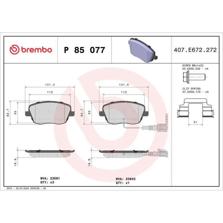 BREMBO Bremsklötze VA P 85 077