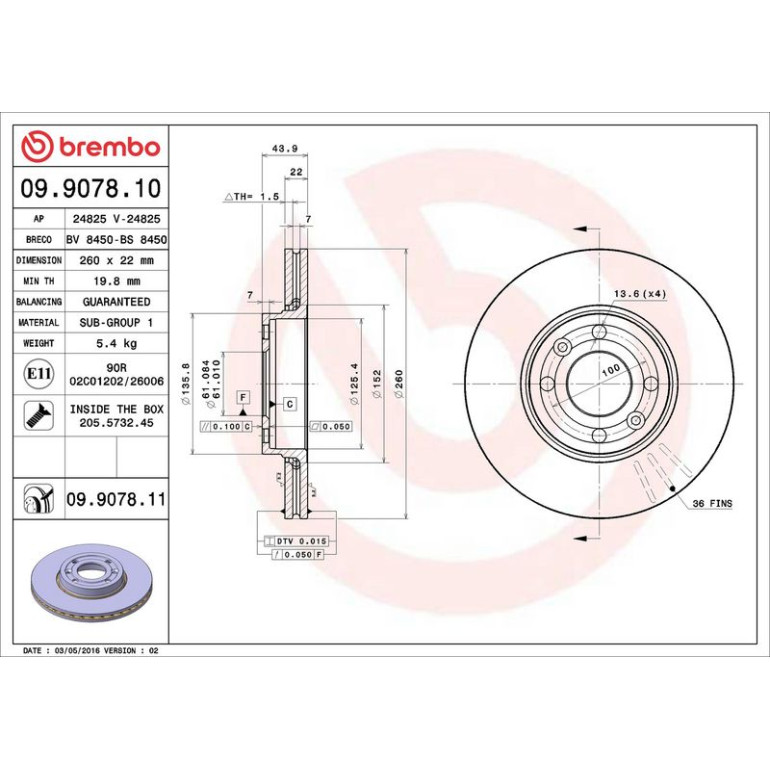 85 481 050 Bremsscheibe VA 09.9078.11 85 481 050 Bremsscheibe VA 09.9078.11