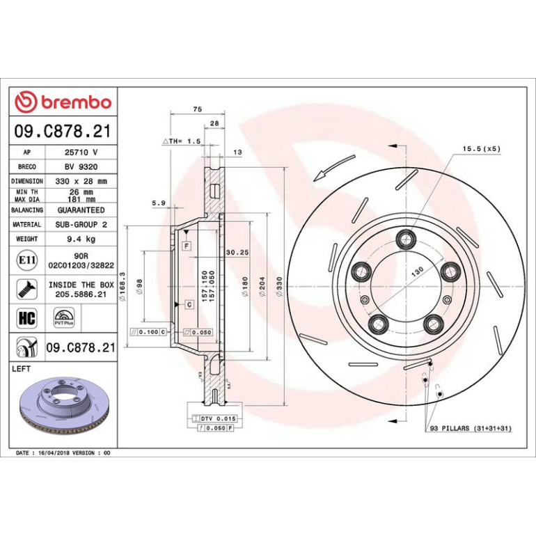 13 482 014 Bremsscheibe HA li 09.C878.21