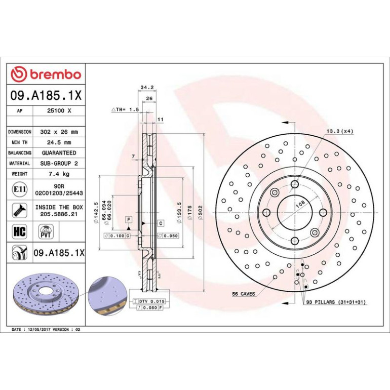Bremsscheibe VA Xtra 09.A185.1X Bremsscheibe VA Xtra 09.A185.1X