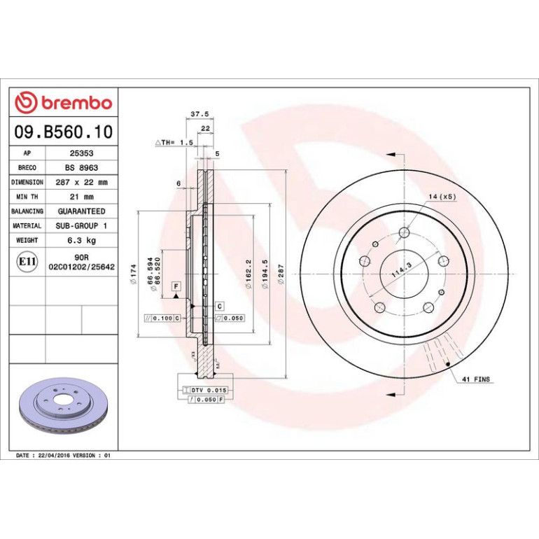 87 481 023 Bremsscheibe VA 09.B560.10 87 481 023 Bremsscheibe VA 09.B560.10