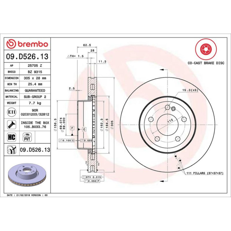 15 481 193 Bremsscheibe VA Co-Cast 09.D526.13 15 481 193 Bremsscheibe VA Co-Cast 09.D526.13