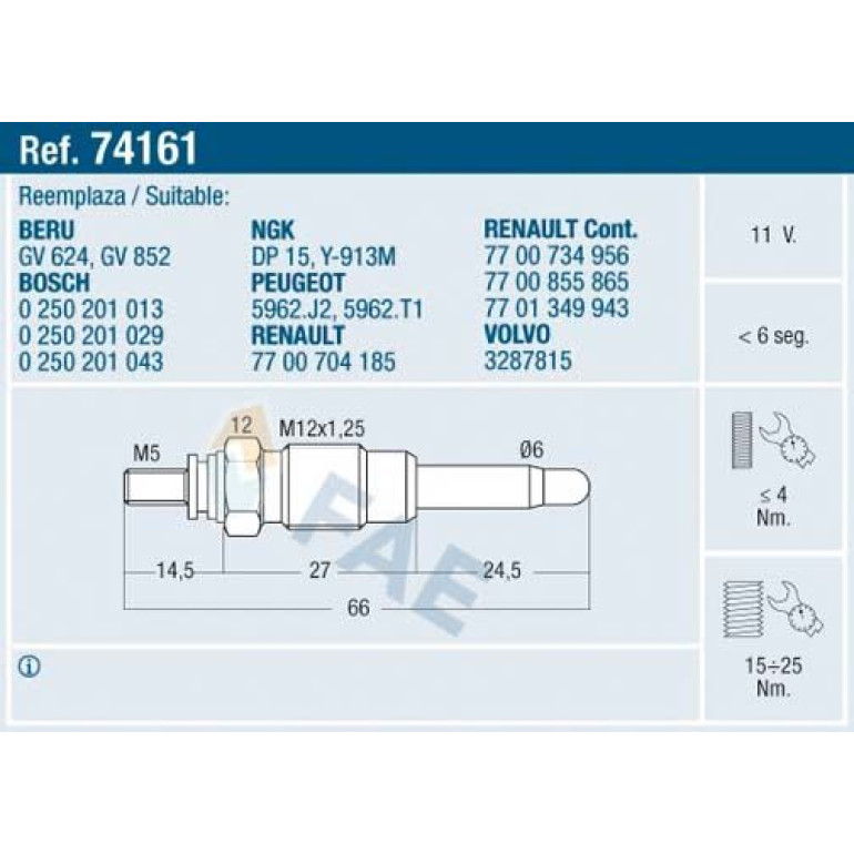 FAE Glühkerze 74161 FAE Glühkerze 74161
