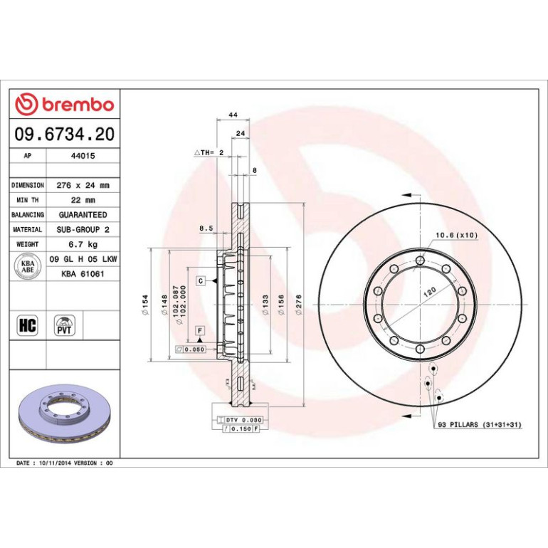 BREMBO Bremsscheibe 09.6734.20 BREMBO Bremsscheibe 09.6734.20