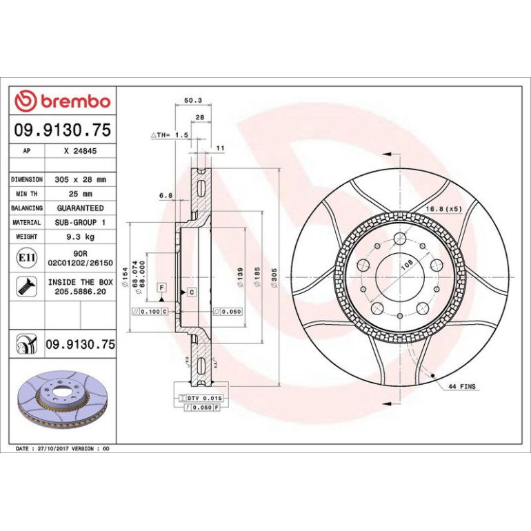 76 481 020M Bremsscheibe VA Brembo Max 09.9130.75 76 481 020M Bremsscheibe VA Brembo Max 09.9130.75