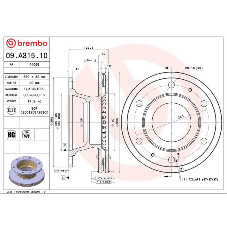 BREMBO Bremsscheibe 09.A315.10 BREMBO Bremsscheibe 09.A315.10