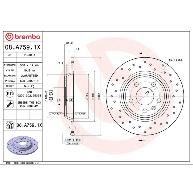 Bremsscheibe HA Xtra 08.A759.1X Bremsscheibe HA Xtra 08.A759.1X