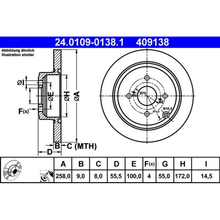 Bremsscheibe Toyota T. Corolla 1.4-1.6 Vvt-I 02-07 24.0109-0138.1 Bremsscheibe Toyota T. Corolla 1.4-1.6 Vvt-I 02-07 24.0109-0138.1