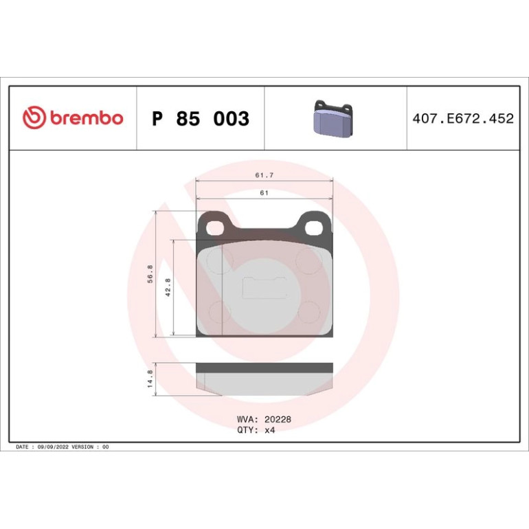 BREMBO Bremsklötze VA P 85 003 BREMBO Bremsklötze VA P 85 003